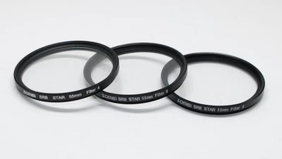 Vintage 55mm Camera Photographic Lens Filters: Zomei Star 4, Star 6 and Star 8 - Image 1 of 2