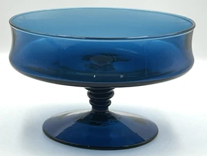 Vintage 60er Jahre mundgeblasen Kobaltblau Glas Fuß Kompott Standschale 8,5" W Italien - Bild 1 von 15