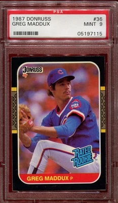 1987 Donruss Greg Maddux #36 RC HOF PSA 9 - Image 1 of 2