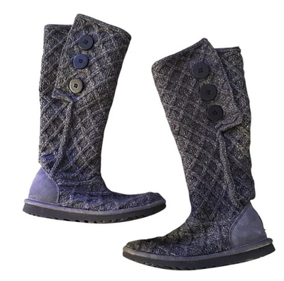 UGG Australia Lattice Cardy Boots Womens Size 6 Gray Knit Button Tall 3066 - Image 1 of 4