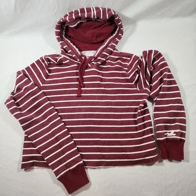 Sudadera con Capucha Hollister Crop Borgoña y Blanco a Rayas Talla S  Foto 1 de 4