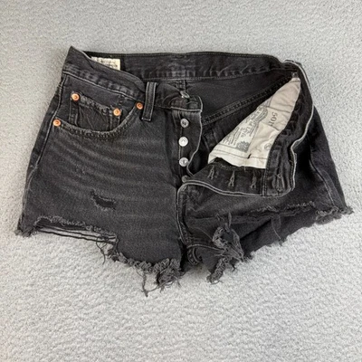 Pantalones Cortos Levi's Para Mujer Talla 26 Negros Jeans 501 Denim Corte Cintura Alta Botón Mosca Foto 1 de 4