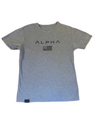 Alpha Athletics Gray USA Flag Logo T-Shirt Men’s Medium Athletic Fit - Image 1 of 4