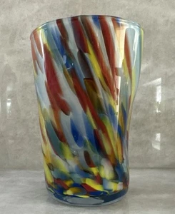Murano Hand Blown Pinched Glass Confetti Tumbler 5" Tall  Multicolor - Picture 1 of 14