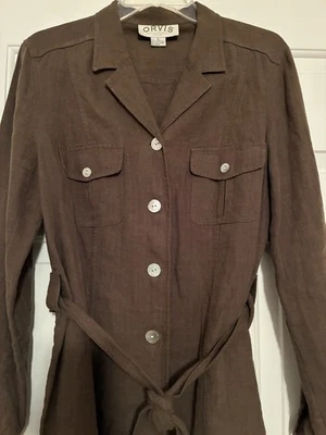 Chaqueta Camisa Mujer Orvis 100% Lino Caqui Verde Safari Cinturón - Talla 8 Foto 1 de 4