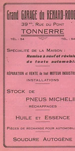 89 TONNERRE PUBLICITE GRAND GARAGE DU RENARD ROUGE 1927 - Bild 1 von 1
