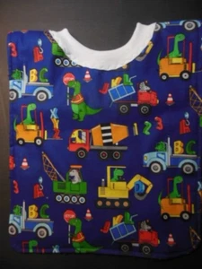 DINOSAURS & CONSTRUCTION TRUCKS, Toddler Bib - Handcrafted, NEW, REVERSIBLE - Picture 1 of 6