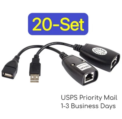 20er Set USB Verlängerung Ethernet RJ45 Cat5e/6 Kabel Adapter Extender über Repeater - Bild 1 von 3