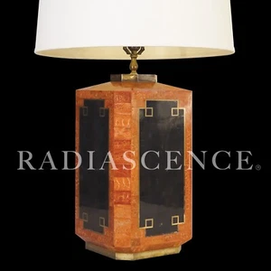 XL MAITLAND SMITH TESSELLATED RED EBONY ITALY MARBLE BRASS TABLE LAMP ASIAN 80'S - Picture 1 of 12