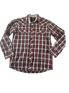 Men's M 100% Cotton Red Plaid Classic Western Pearl Snap Long Sleeve Shirt - Picture 1 of 10