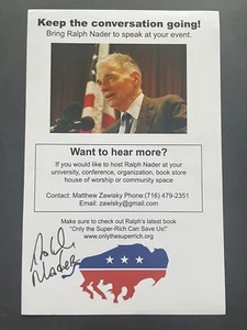 RALPH NADER ~ Auténtico folleto promocional para hablar 2009 firmado - Imagen 1 de 4