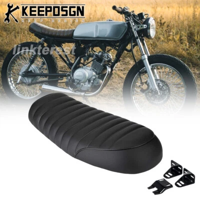 Vintage Cafe Racer Motorcycle Seat Saddle Flat Brat Pan Black for Yamaha YBR 125 - Image 1 of 4