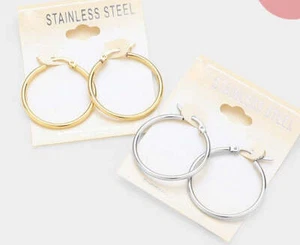 Stainless Steel 1 1/4" small pierced silver or gold hoop earrings - Bild 1 von 5
