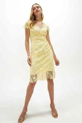 Coast Paisley Crochet Lace Cap Sleeve Shift Dress in Lemon Yellow UK 10 RRP £139 - Image 1 of 3