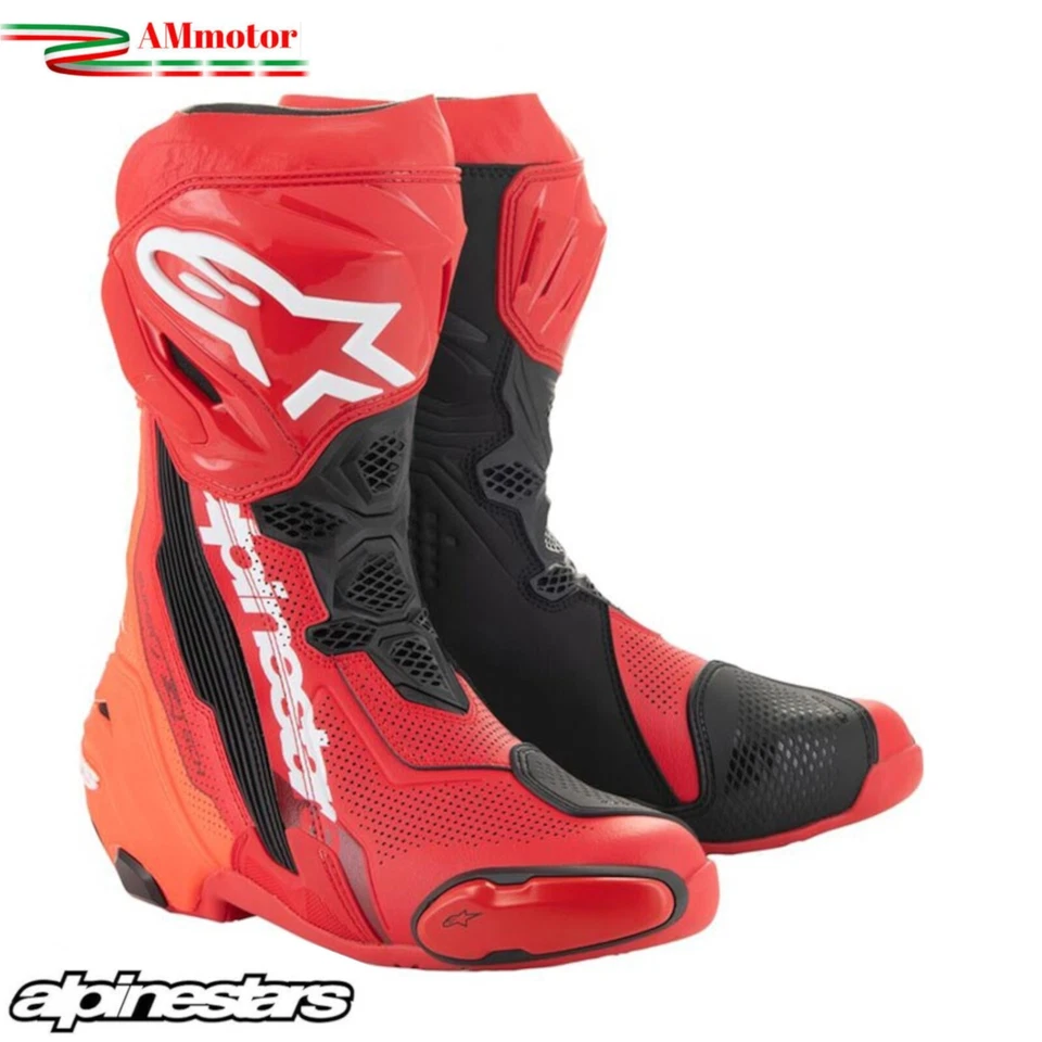 Botas De Moto 45 - Alpinestars Supertech R Ventiladas - Rojo Fluorescente