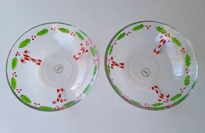GORHAM Clear Glass Holiday Holly & Candy Canes Bowls Set of 2 - Image 1 of 4