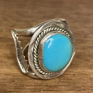 Men’s Turquoise Sterling Silver Ring Open Double Band Arrow Mark Size 10 Native - Picture 1 of 8