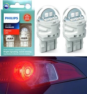 Philips Ultinon LED Light 7443 Red Two Bulbs Brake Stop Tail Park Replace OE Fit - Foto 1 di 10