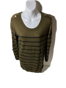 a.n.a. Damenpullover Lite braun marineblau gestreift Größe LRG gold Knöpfe an den Schultern - Bild 1 von 8