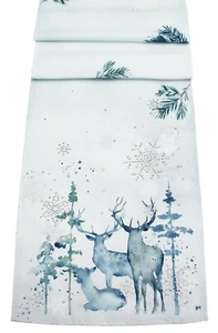 Fantasy Woodland Stag Embroidered Christmas Table Runner Red  13" x 70" - Picture 1 of 1
