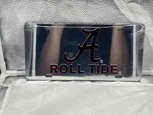 Alabama Crimson Tide NCAA Silver Mirrored Laser Cut License Plate Craftique - Picture 1 of 1