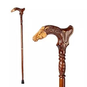 Fashionable Hand Carved Wooden Walking Cane Stick w/ Ergonomic Handle - 37 inch - Picture 1 of 32