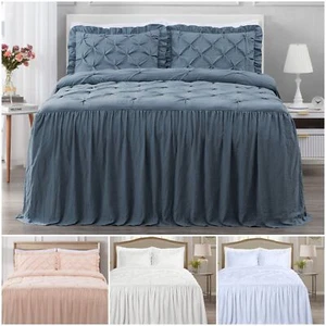Chezmoi Collection French Country Chic Pinch Pleat Ruffle Skirt Bedspread Set - Picture 1 of 18
