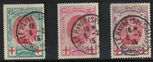 Belgium SG157, 158 & 159a VFU King Albert/ Red Cross. Set of 3 (RW65) - Picture 1 of 2