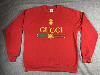 90s Vintage Jerzees bootleg GUCCI graphic sweatshirt XL/46 (M/L actual) red USA - Image 1 of 4