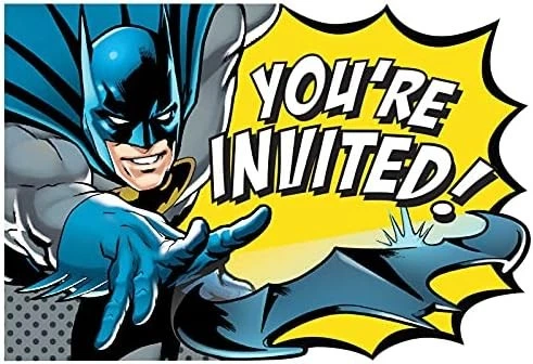 Invitaciones de fiesta de cumpleaños para niños Batman Heroes Unite DC Comics con sobres Foto 1 de 1