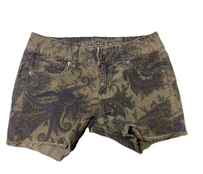 American Eagle Boho Shorts Paisley Corduroy Cut Off Size 0 Juniors Summer Y2K - Image 1 of 4