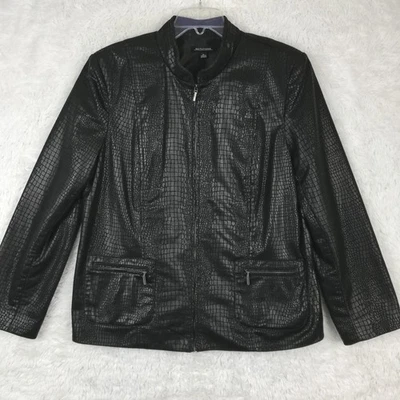 Notations Womens Jacket Snake Print Black Mandarin Collar Full Zip Lined XL - Image 1 of 4