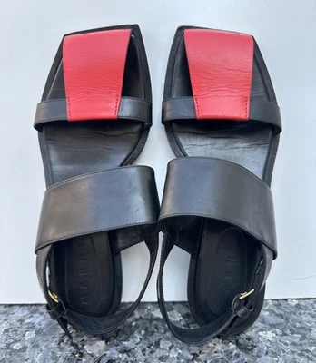 MARNI - Sandalias para mujer de cuero negro rojo talla 39 Foto 1 de 4