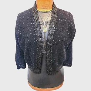 Vintage 60s John Hogan Black Angora Lambswool Cardigan Sweater Sequins Size 38 - Picture 1 of 4