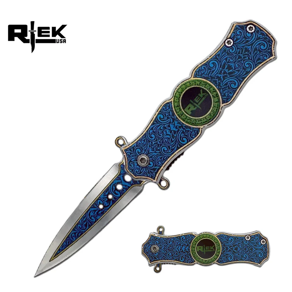 SPK 3423-BL 3" Rtek Royal Blue Folding Knife Fidget Spinner - Image 1 of 4