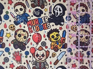 Custom 100% Cotton Woven Fabric Murder Buddies Horror Movie 1/4 Yard 9x56 - Picture 1 of 2