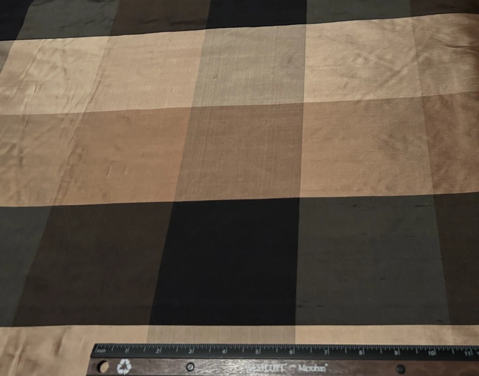 Beige/Negro/Gris 4" Dupioni Shantung Checks 100% Seda 54" W, Por Yarda (SD-62845) Foto 1 de 3