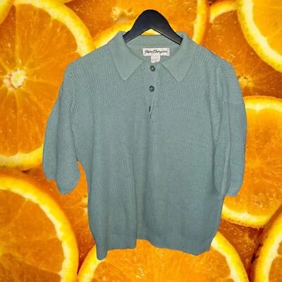 Norm Thompson Linen Blue/Green Short Sleeve Polo Knit Sweater Size Medium - Image 1 of 4