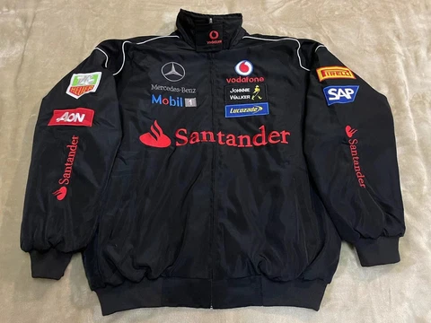 Adult F1 Vintage Racing Jacket, Ebroidered Cotton Padded , Benz Jacket Black Cover