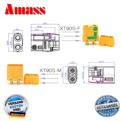 6 Paar 12 Stück XT90S XT90 Antiblitz Goldstecker Male Female 90A Lipo Akku RC - Bild 1 von 4