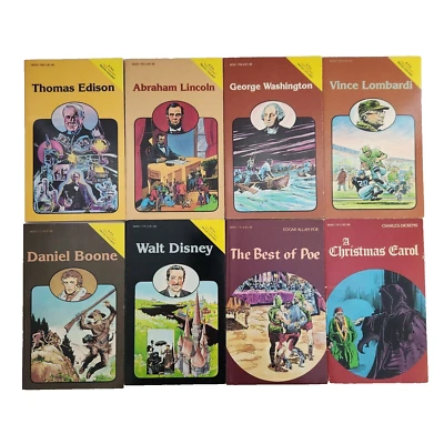 Pocket Classics Biographies Lot 1984 Vtg American Industries Comic Book Set 8 Foto 1 de 4