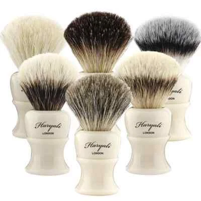 HARYALI LONDON Pure White Badger Hair Shaving Brush With Brass Handle MEN Grooming Tool