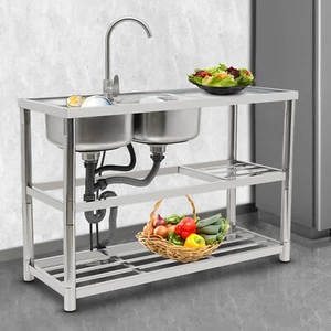 Fregadero de cocina de acero inoxidable fregadero fregadero fregadero de gas lavabo doble - Imagen 1 de 14