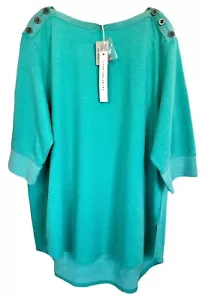 Jane and Delancey Women's Blouse Top Vintage Look 3/4 Sleeve Plus Size 2X Teal - Picture 1 of 8