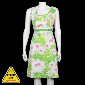 Vtg 60s Tizzie Gregg Draddy Mod Go-go Dress White Green size jr 6 or XS - 049 - Picture 1 of 11