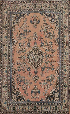 Alfombra de salón vintage coral rosa geométrica de lana tradicional hecha a mano 7x10 Foto 1 de 4