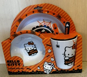 NEW Hello Kitty Halloween 5 Piece Kids Dinner Set Plate Bowl Cup Melamine - Picture 1 of 3