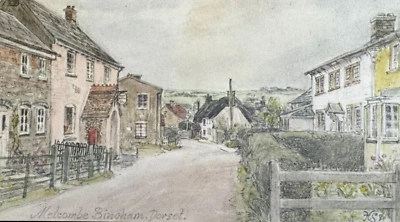 Melcombe Bingham Village, Water Colour Image by Harold Sheild Postcard Dorset - Image 1 of 2