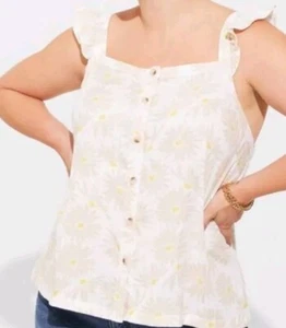 Top Babydoll Torrid Volantes Sin Mangas Talla 2X Botón Frontal Margarita Estampado Floral Nuevo - Imagen 1 de 6