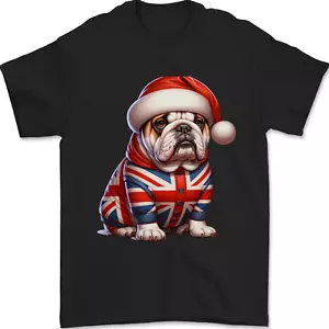 Christmas British Bulldog Union Jack Dog Xmas Mens T-Shirt 100% Cotton - Picture 1 of 6